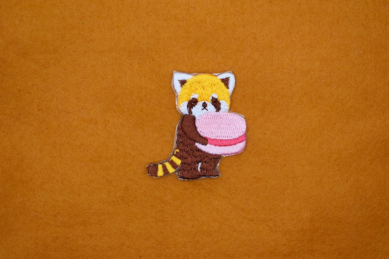 Red Panda Holding Cookie Stick-On Patch/Animal Badge/RedPanda Badge/Decorative Patch/DIY Embroidery/Embroidered Applique/Self-Adhesive Patch image 3