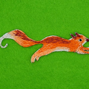 Eekhoorn opstrijkbare patch/tuin dier patch/eekhoorn badge/decoratieve patch/DIY borduurwerk/geborduurde stoffen/leuke patch/dierenliefhebber cadeau afbeelding 6