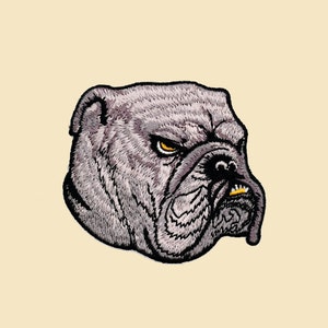 Large Bull Dog Head In Black Iron-On Patch/Dog Badge/Pet Patch/Decorative Patch/DIY Embroidery/Embroidered Applique/Dogs Lover Gift