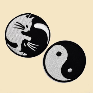 Tai Chi Cat Iron-On Patch/Yin Yang Badge/Kawaii Cat Patch/Decorative Patch/DIY/Embroidered Applique/Cat Lover Gift/Yin Yang Lover Gift