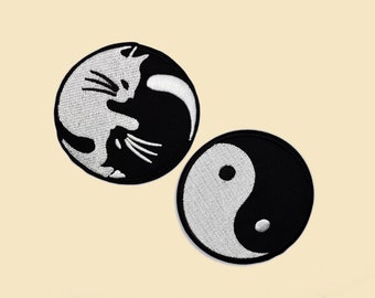 Tai Chi Cat Iron-On Patch/Yin Yang Badge/Kawaii Cat Patch/Decorative Patch/DIY/Embroidered Applique/Cat Lover Gift/Yin Yang Lover Gift