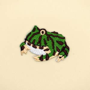 Iron-On Ceratophrys Patch/South American Horned Frog/Animal Badge/Decorative Patch/DIY Embroidery/Embroidered Applique/Frog Lover Gift image 1