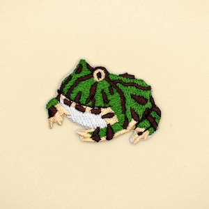 Patch de Ceratophrys para passar a ferro/Sapo com chifres sul-americano/Emblema de animal/Patch decorativo/Bordado faça você mesmo/Aplique bordado/Presente para amantes de sapos