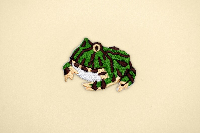 Iron-On Ceratophrys Patch/South American Horned Frog/Animal Badge/Decorative Patch/DIY Embroidery/Embroidered Applique/Frog Lover Gift image 1