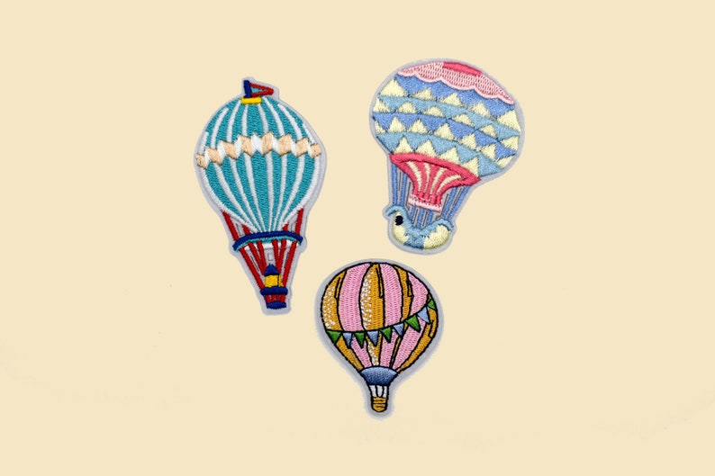 Colourful Hot Air Balloon Iron On Patch/Ballon Badge/DIY Embroidery/Decorative Patch/Embroidered Applique/Applique Motif/Chrismas Gift image 1