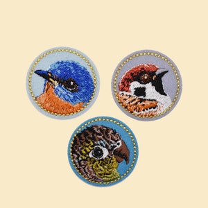 Iron-On bird patch/Sparrow badge/DIY Embroidery/Birds Patch/Embroidered Applique/Birds Lover Gift/Applique Motif/Parrot Lover Gift/Blue Bird image 1