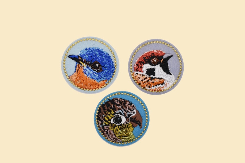 Iron-On bird patch/Sparrow badge/DIY Embroidery/Birds Patch/Embroidered Applique/Birds Lover Gift/Applique Motif/Parrot Lover Gift/Blue Bird image 1