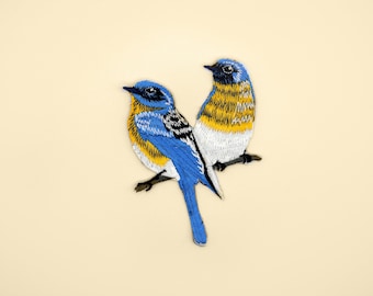 Iron-On Two Eastern BluebirdsPatch/Animal Badge/DIY Embroidery/Decorative Patch/Embroidered Applique/Applique Motif/Garden Birds Lover Gift