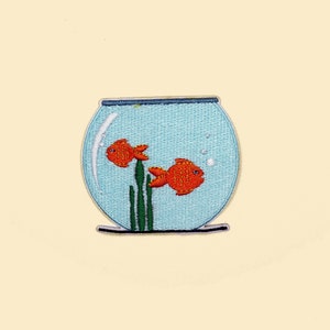 Iron-On Goldfish Bowl Patch/Nature Badge/Goldfish Patch/Decorative Patch/DIY Embroidery/Embroidered Applique/Fun Patch/Goldfish Bowl Lover