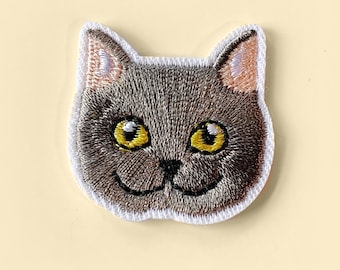 Iron On Cat Face Patch/Animal Badge/DIY Embroidery/Embroidered Applique/Cat lover/Applique Motif/English Blue Lover/Edge Burn Out/Kawaii Cat