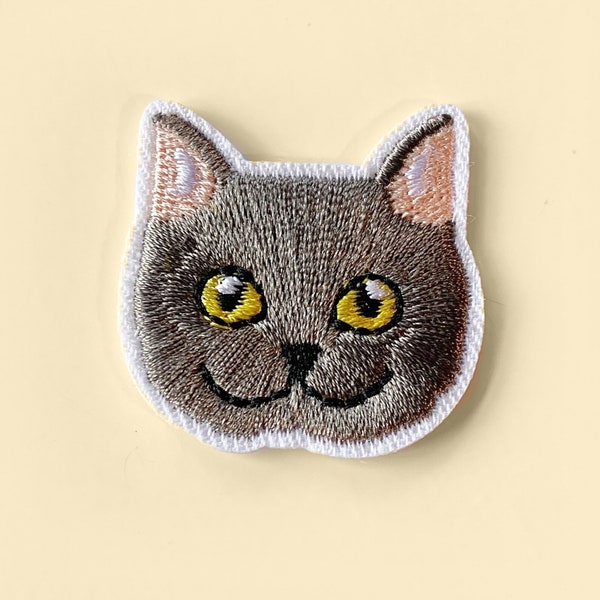 Iron On Cat Face Patch/Animal Badge/DIY Embroidery/Embroidered Applique/Cat lover/Applique Motif/English Blue Lover/Edge Burn Out/Kawaii Cat