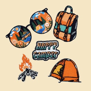 Camping Happy Camper Iron-On Patch/Camping Icoon Badge/Camper Decoratieve Patch/DIY Borduren/Geborduurde Applique/Camping Lover Gift