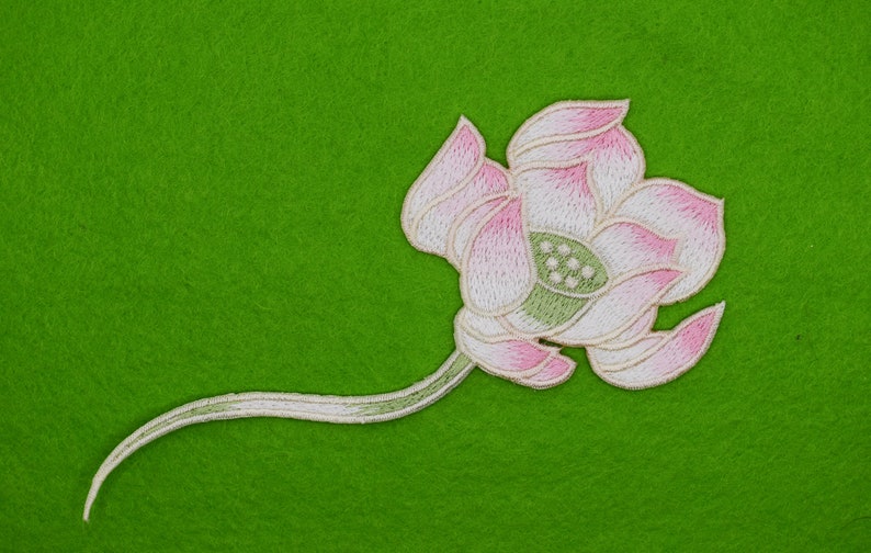 Iron-On Large Pink Lotus flower Patch/Flower Badge/Yoga Flower Patch/Decorative Patch/DIY Embroidery/Embroidered Applique/Flower Love Gift image 4