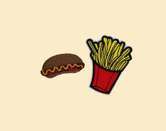 Iron-On Hotdog and French Fries Collection Patch – Food Embroidered Applique for DIY Crafts & Gifts