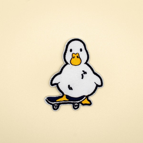 Iron-On Cute Duck Skateboard Patch/Animal Badge/Embroidered/Applique Motif/DIY Embroidery/Animal Lover/Duck Lover Gift/Quirk Patch