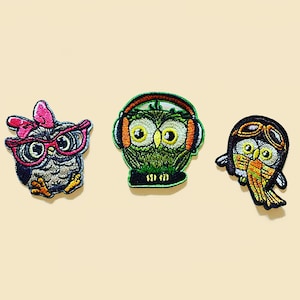 Cartoon Owls Iron on Patch/Animal Badge/DIY Embroidery/Decorative Patch/Embroidered Applique/owls lover/Applique Motif/Trendy Patch/Cute Owl