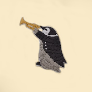 Iron-On Penguin Musician Patch/Nature Animal Badge/Funny Penguin Badge/Music Lover Gift/DIY Embroidery/Embroidered Applique/Penguin Lover image 2