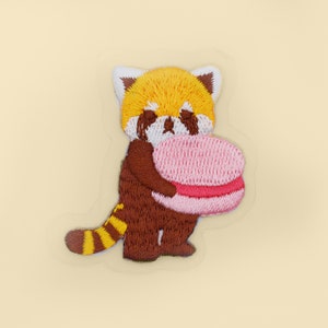 Red Panda Holding Cookie Stick-On Patch/Animal Badge/RedPanda Badge/Decorative Patch/DIY Embroidery/Embroidered Applique/Self-Adhesive Patch image 1