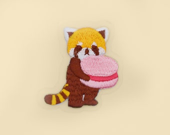 Red Panda Holding Cookie Stick-On Patch/Animal Badge/RedPanda Badge/Decorative Patch/DIY Embroidery/Embroidered Applique/Self-Adhesive Patch