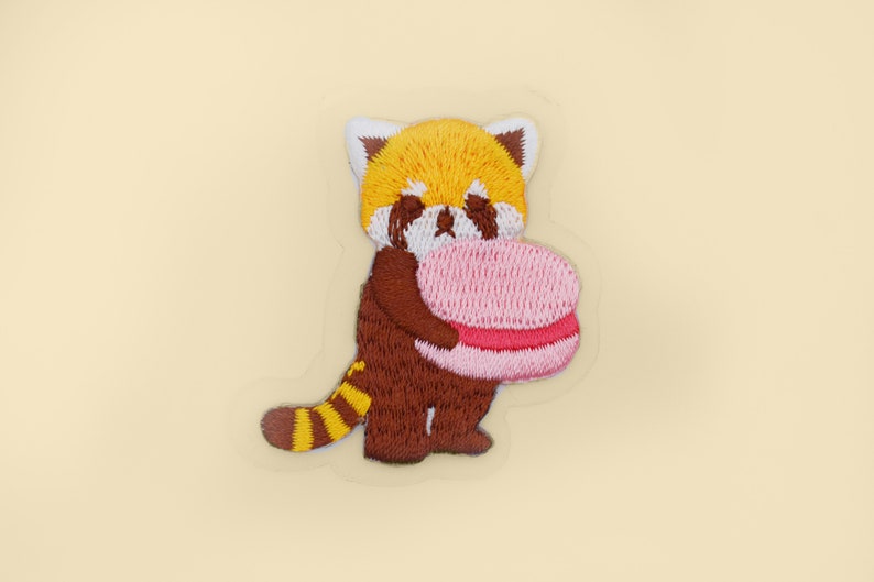 Red Panda Holding Cookie Stick-On Patch/Animal Badge/RedPanda Badge/Decorative Patch/DIY Embroidery/Embroidered Applique/Self-Adhesive Patch image 1