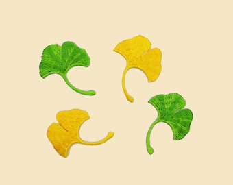 Iron-On Ginkgo Green/Yellow Leaf Patch – Embroidered Nature Applique for DIY Crafts & Leaf Lover
