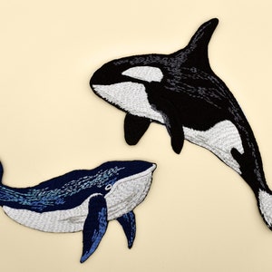 Iron-On Whales Patch/Nature Animal Badge/Whale Badge/Decorative Patch/DIY Embroidery/Embroidered Applique/Cute Patch/Sealife Lover Gift image 1
