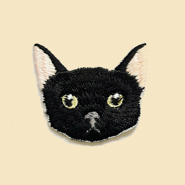 Iron-On Black Cat Face Patch/Animal Badge/DIY Embroidery/Embroidered Applique/Cat lover/Applique Motif/Black Cat Lover/Kawaii Cat