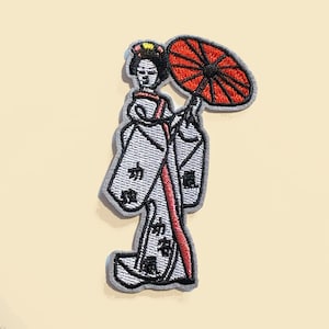 Parche termoadhesivo de chica japonesa con kimono, mamefuji, bailarinas, japonesas, maiko con paraguas, bordado DIY, parche decorativo, aplique bordado