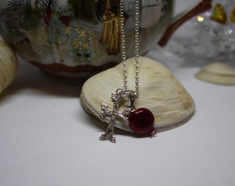 Pomegranate  Jewelry or Initial A /Enamel  and Cross/Engraved two in one Pendant for her , silver sterling 925 , handmade