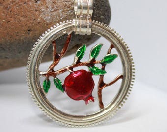 Pomegranate Silver Pendant Enamel Necklace gift for Her Silver Sterling 925