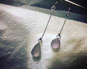 Custom made Genuine seaglass / sea glass and sterling silver asymmetrical earrings