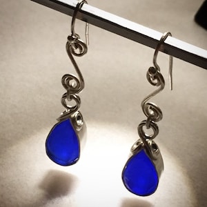 Custom made Cobalt blue and sterling silver earrings