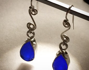 Custom made Cobalt blue and sterling silver earrings