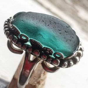 Custom made turquoise seaglass and sterling silver ring