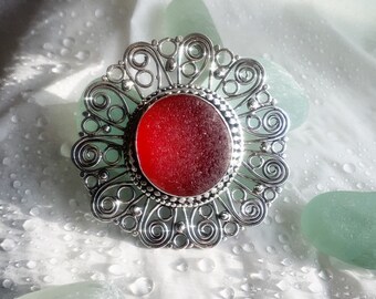 Genuine seaglass and sterling silver brooch (custom made)