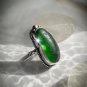 Green seaglass and sterling silver ring