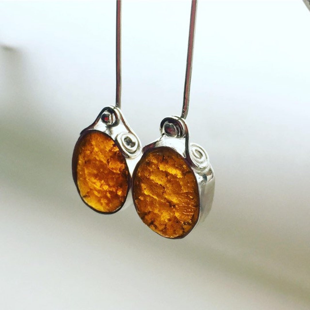Noda - Orecchini a goccia in argento Sterling 925, con ambra