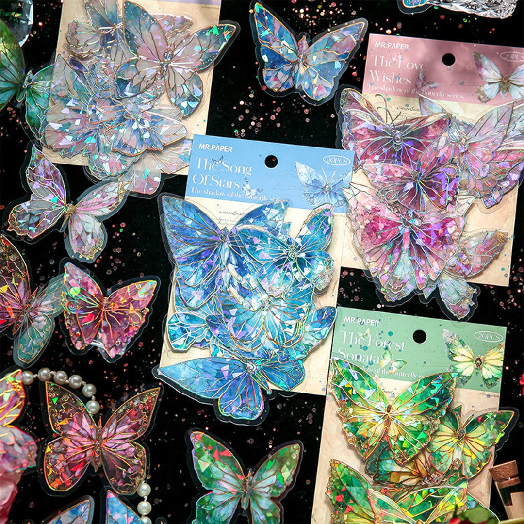 Holographic Butterfly Stickers, 20pcs Iridescent PET Stickers for Junk ...