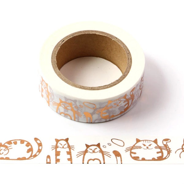 Gold Foil Lovely Kitten Washi Tape | 15 mm X 10 m