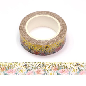 Gold Foil Pink Flower Washi Tape | 15 mm X 10 m