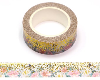 Gold Foil Pink Flower Washi Tape | 15 mm X 10 m
