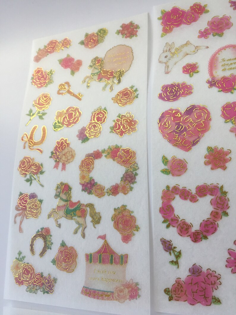 6 SheetsPack Gold Foil Flower and Animal Stickers