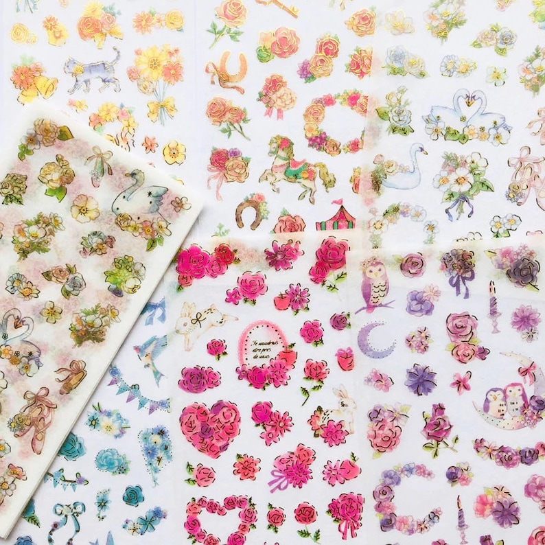 6 SheetsPack Gold Foil Flower and Animal Stickers