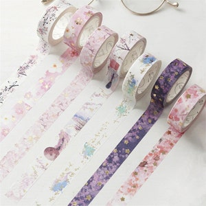 Ensemble de rubans adhésifs Washi Shinny Sakura / Cherry Blossom (6 motifs) | 15 mm de large | 5 m de longueur