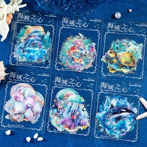 Holographic Ocean PET Stickers – Sea Life Designs for Journal and Scrapbook (10 Pcs)