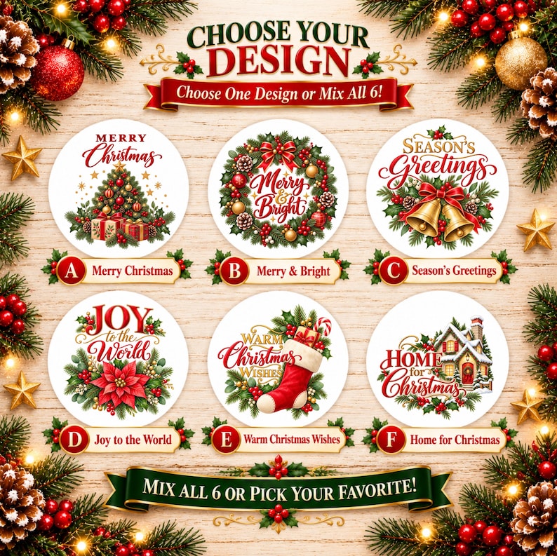 Round Gift Sticker Christmas Stickers, Round Gift Labels, Holiday Treat Bag Seals, 6 ...