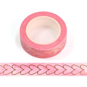 Ruban adhésif en Washi à motif de coeurs et feuille d'or rose | 15 mm x 10 m