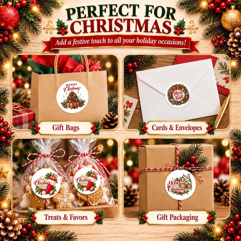 Round Gift Sticker Christmas Stickers, Round Gift Labels, Holiday Treat Bag Seals, 6 ...