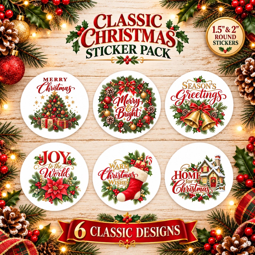 Round Gift Sticker Christmas Stickers, Round Gift Labels, Holiday Treat Bag Seals, 6 ...