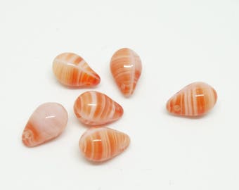 6 drop beads - striped coral